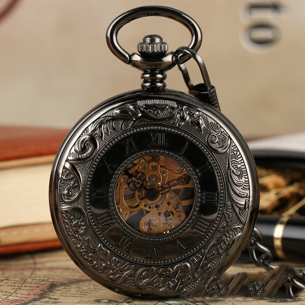 Retro Double-open Carved Hollow Manual Manipulator Pocket Watch For Men And Women - Dazpy