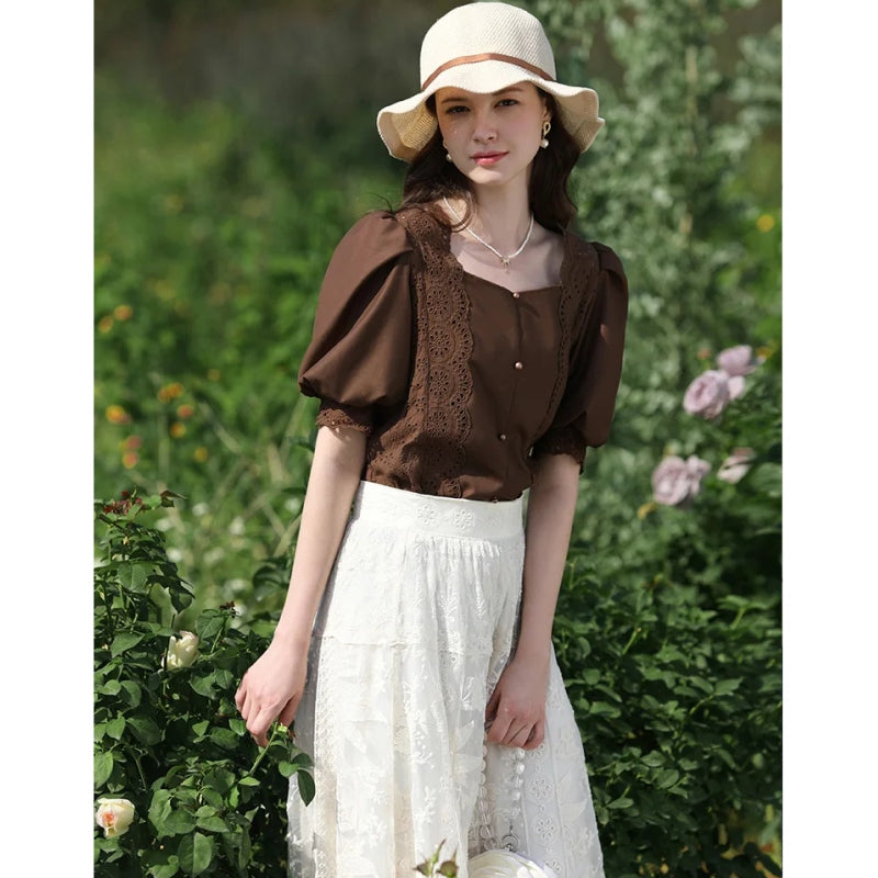 Französische Vintage Bluse mit eckigem Ausschnitt