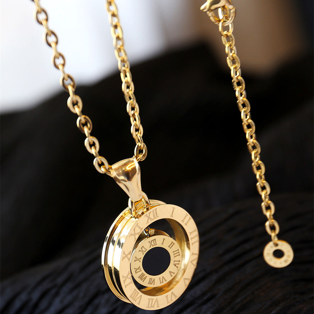 Women's Temperament Titanium Steel Round Sign Sweater Chain Decorative Necklace - Dazpy