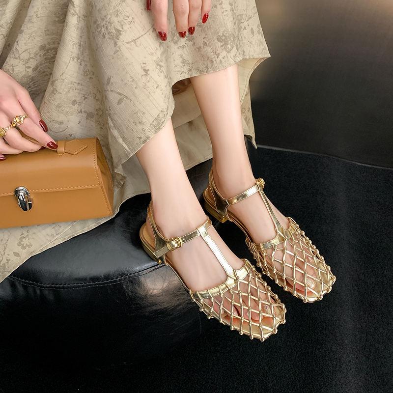 Sandalias Gladiadoras de Piel de Verano con Tacón Bajo