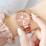 Exquisito reloj de cuarzo para mujer en acero inoxidable y oro rosa