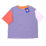 Summer Striped Loose-Fit T-Shirt with Cartoon Patch Detail