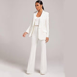 Elegant Designer Women's Beaded Blazer and Flare Pants Suit Set