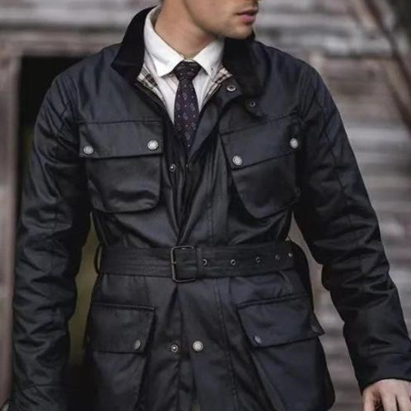 Oil Wax Jacket Trench Retro Biker's Waterproof Coat For Men