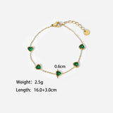 Delicada pulsera con corazón multicolor bañada en oro de 14 quilates