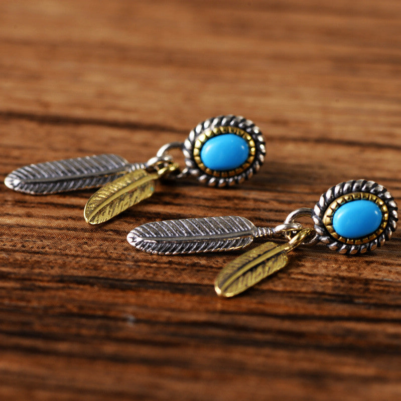 Sterling Silver Vintage Indian Feather Earrings - Dazpy