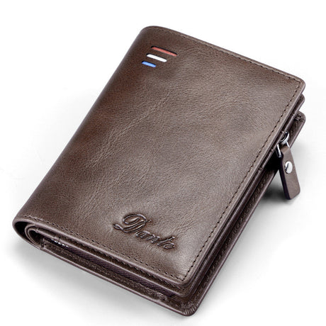 Vintage men's short wallet with leather zipper - Dazpy