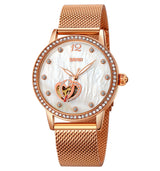 Rose Gold Luminous Watch With Mother-of-pearl Face And Diamonds - Dazpy