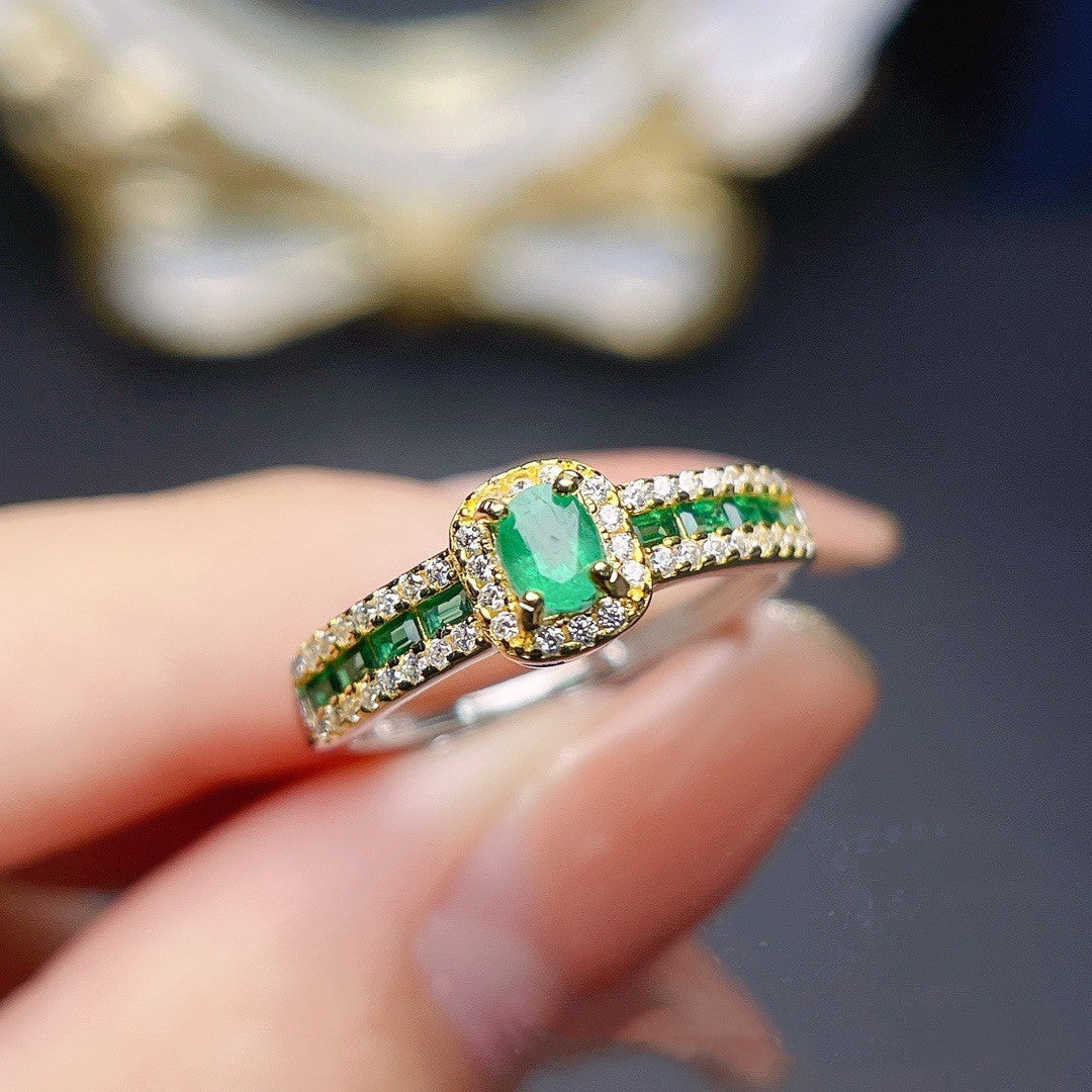 Jewelry Natural Emerald Ring S925 Silver Female - Dazpy