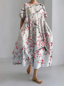 Printed Short-Sleeve Patchwork Midi Dress