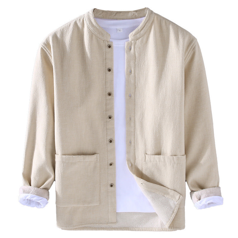 Men's Loose Velvet Thickened Cotton And Linen Casual Composite Jacket