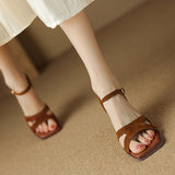 Chic Open Toe Leather Sandals with Chunky Heel