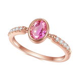 S925 Sterling Silver Inlaid Gemstone Pink Corundum Rose Gold Ring - Dazpy