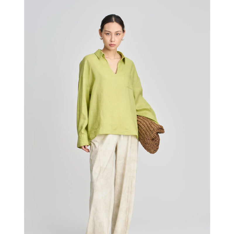 Linen V-neck Long Sleeved Shirt for Women