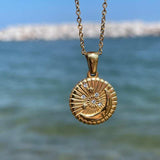 Gold Plated Stainless Steel Star Disc Pendant Necklace