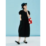 Summer Striped Cotton Mid-Length Dress with Sailor Collar and Pockets