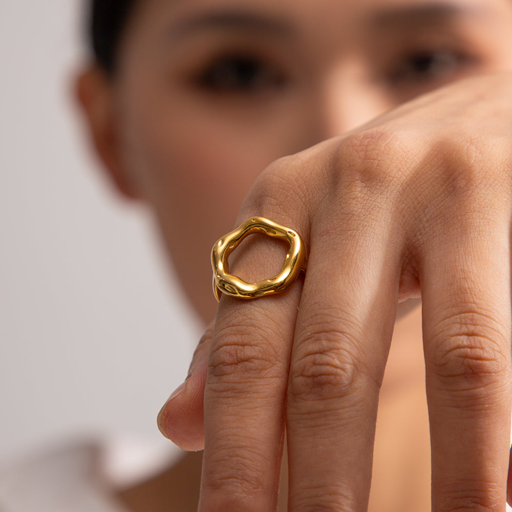 Geometrischer Ring aus 18 Karat vergoldetem Edelstahl für Damen