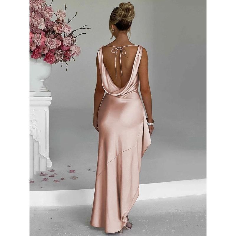 Elegant Satin Backless Split Maxi Dress