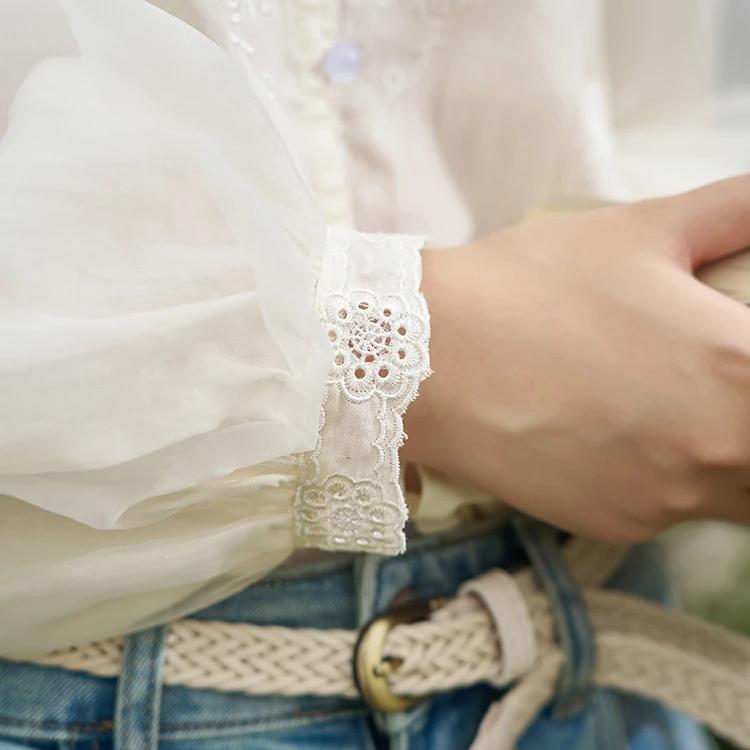 Spring Hollow Embroidered Mesh Blouse