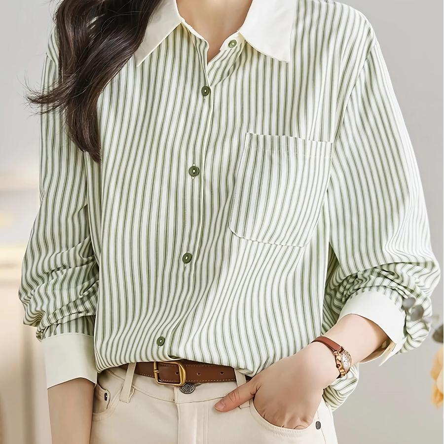 Elegant Green Striped Chiffon Blouse for Women