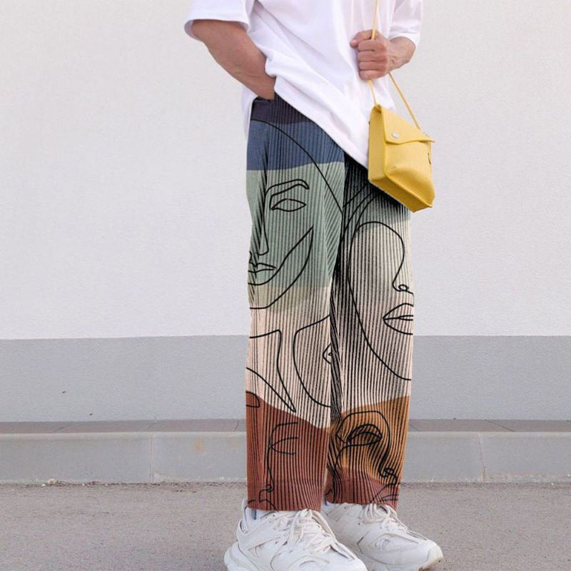 Trousers Loose Mid-waist Printed Fall   For Men