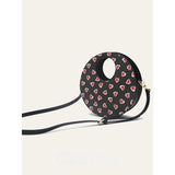 Chic Round Vegan Leather Heart-Print Crossbody Bag