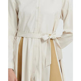 Elegant Beige A-line Long Sleeve Dress with Belt