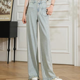 Sommerliche Retro-Jeans mit hoher Taille und weitem Bein für Damen