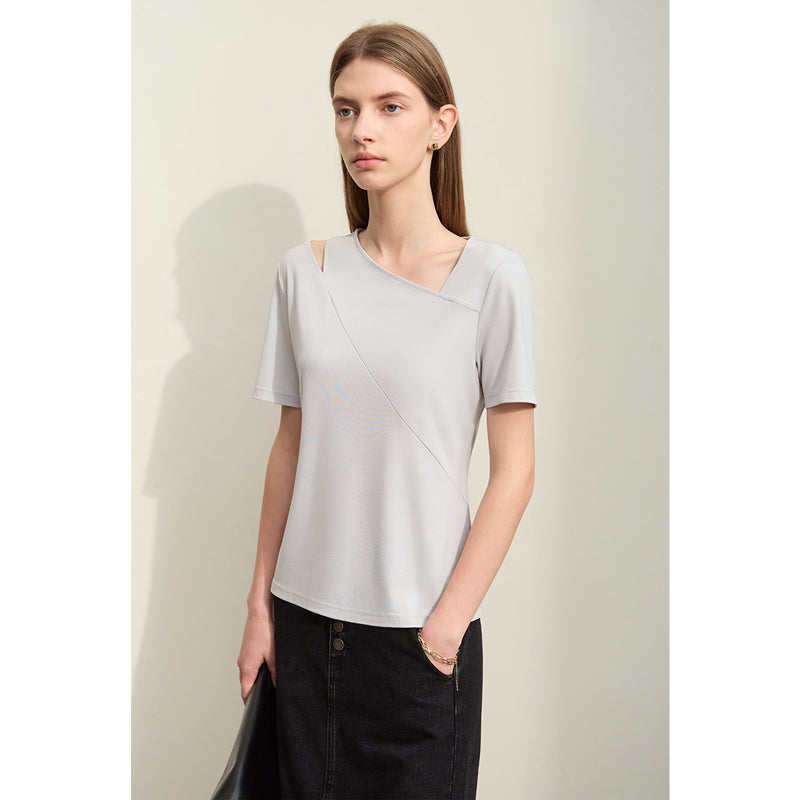 Asymmetrisches, lässiges Sommer-T-Shirt mit V-Ausschnitt