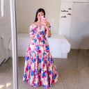 Vestido largo estampado de cintura alta con hombros descubiertos