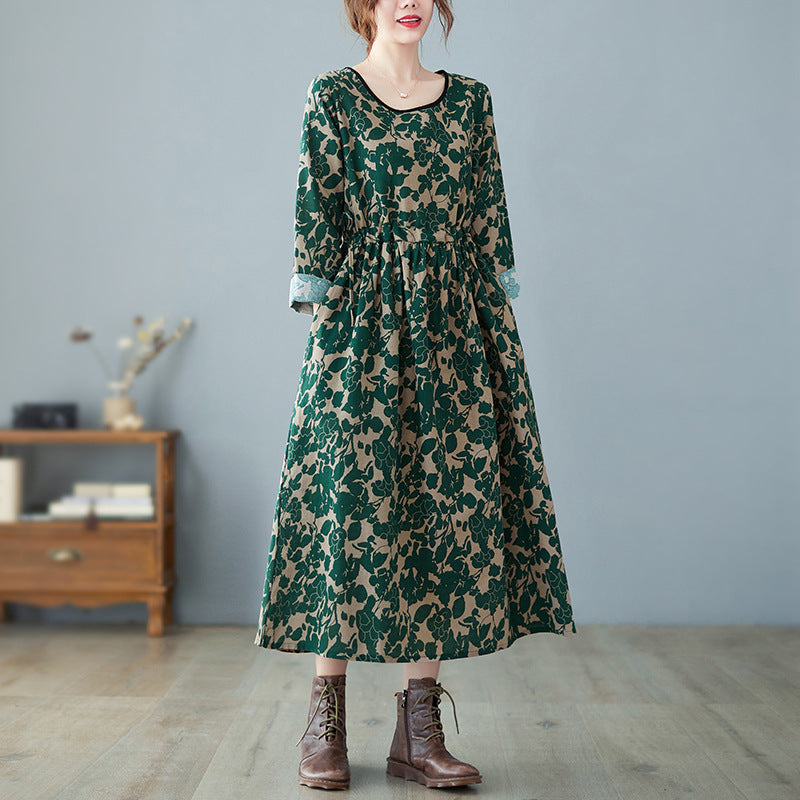 Kleid aus Baumwolle und Leinen mit Blumenmuster im Retro-Stil