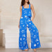 Chic Paisley Print Wide Leg Jumpsuit with Suspender Top Set - Women's Streetwear