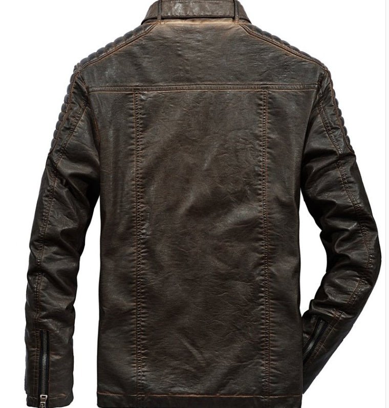 Moderne dicke einfarbige Retro Lederjacke für Herren