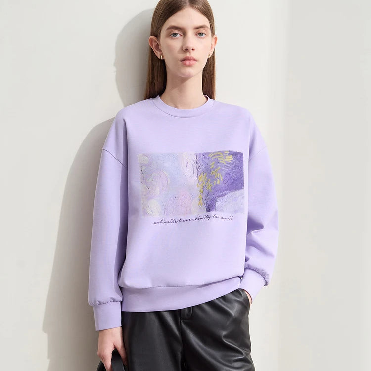 Sudadera con capucha bordada con estampado abstracto minimalista para mujer