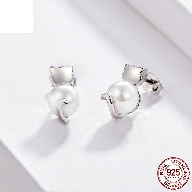 Sterling Silver Pearl Earrings Anti Allergy Temperament Silver Studs - Dazpy