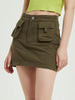 Green Denim High-Waist Pencil Skirt with Pockets