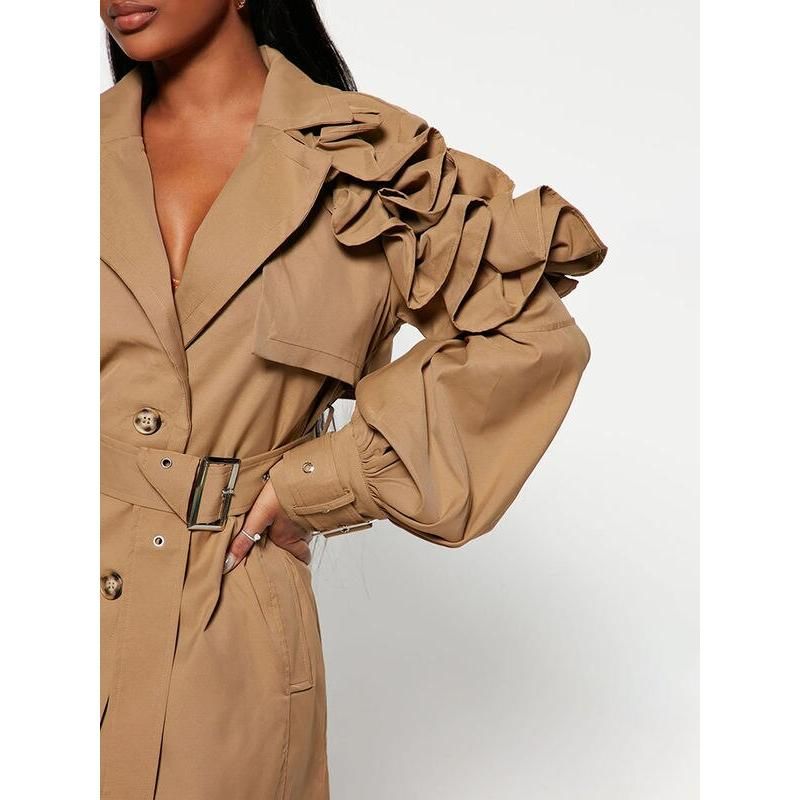 Elegant Spliced Ruffle Trench Coat for Women