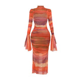 Slim-fit Pleated Print Dress Women