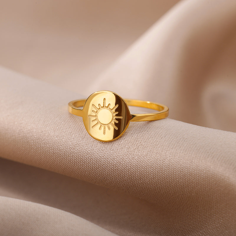 Round Gold Stainless Steel Sun Rings for Women