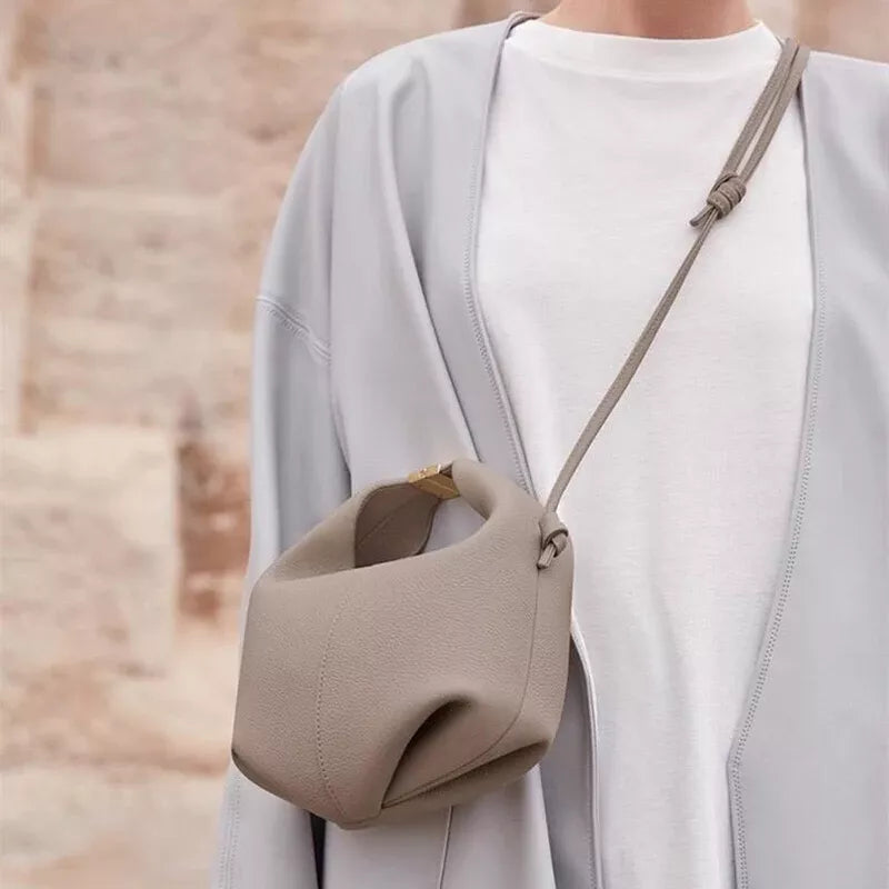 Leather Dumpling-Shaped Tote Bag