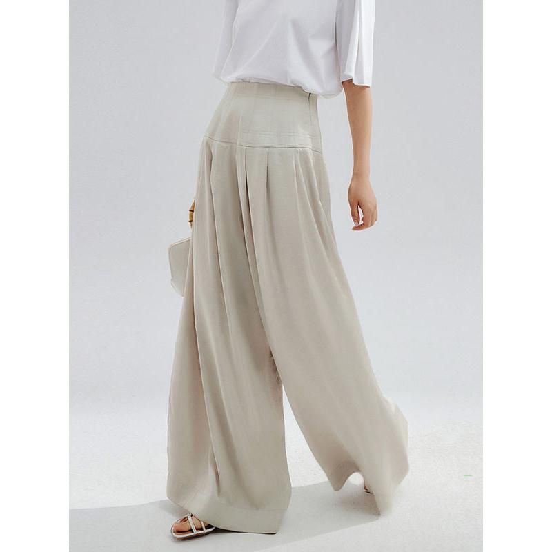 Pantalones casuales de pierna ancha y cintura alta para mujer