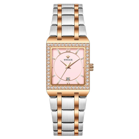 Grip Love Belt Diamond Waterproof Square Steel Band Quartz Women's Watch - Dazpy