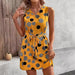 Retro Printed Lace Up Waist-tight V-neck Mid-length Dress Casual Style