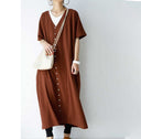 Women's V-Neck Contrast-Button A-Line Shirt Dress