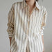 Elegant Striped Office Blouse with Drop Shoulder Design