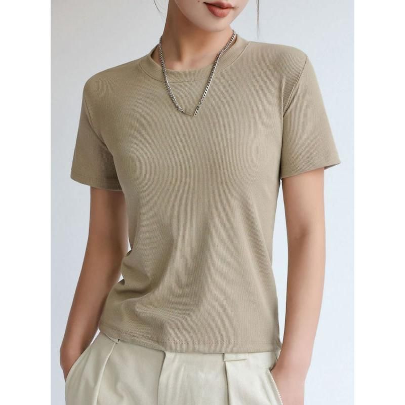 Camiseta de canalé con cuello redondo para mujer