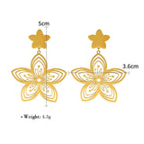 Gold Plated Stainless Steel Flower Drop Earrings