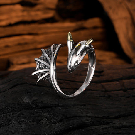 S925 Sterling Silver Flying Dragon Ring Retro Minority - Dazpy