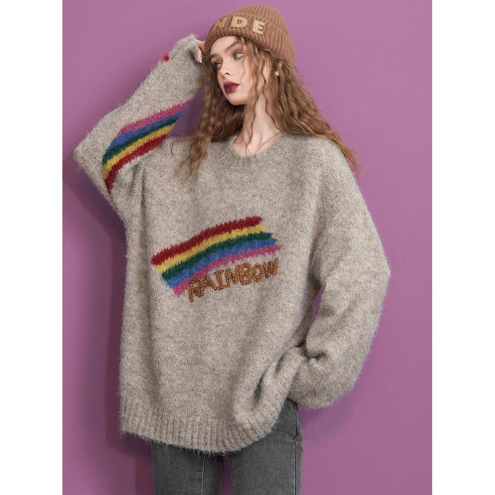 Bunter, lockerer Regenbogenpullover für Damen