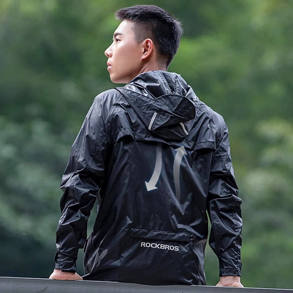 Chaqueta de ciclismo impermeable para hombre: cortavientos transpirable, reflectante y con capucha para deportes al aire libre